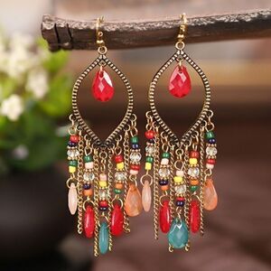 COLORFULLY BEADED DANGLING EARRINGS 